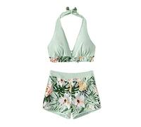 Maillots Une PièCe Femme Maillot De Bain Deux PièCes pour Femmes Bandeau Sexy Bikini Maillot De Bain Push Up Rembourré Et Boxer De Bain Imprimé HawaïEn Piscine pour Nager Swimwear(Vert Mint,M)