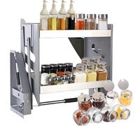 MAIMAILE Armoire de cuisine à 2 niveaux - Panier élévateur robuste - Armoire élévatrice en métal et étagère à épices - Armoires - Charge de 30 kg - Configuration complète - Pour cuisine, chambre à