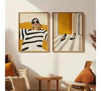 MAIMANG Abstract Portrait of a Woman & High Heels Canvas Print Black & White Striped Woman Wall Art Poster for Living Room Decor(50x70cmx2/Internal Frame)