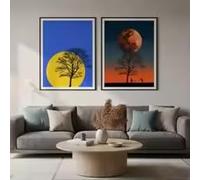 MAIMANG Abstract Wall Art Landscape Tree Sun Moon Silhouette Canvas Painting Modern Style Poster Prints Wall Decor(30x45cmx2/Internal Frame)