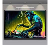 MAIMANG Affiche abstraite de singe avec casque audio, impression sur toile HD, idéale pour la décoration murale d'un salon, d'un club ou d'un studio (40 x 60 cm/cadre intérieur).