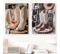 MAIMANG Affiche de bottes de cowgirl western, décoration vintage rustique, art mural style campagne, affiche d'art de bottes de cowboy pour la décoration intérieure du salon (80x120cmx2/sans cadre)