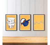 MAIMANG Affiche de cuisine libanaise avec tasses à café, peinture sur toile, décoration murale, restaurant, café, 20 x 30 cm, 3 cadres