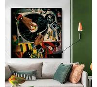 MAIMANG Affiche de tourne-disque de musique de femme noire, art mural de fille de mode vintage, peinture sur toile rétro, décoration de bar 65x65 cm sans cadre