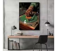 MAIMANG Affiche imprimée sur toile avec disque vinyle vintage, représentant un DJ noir noir dans une musique hip-hop, style hypebeast, décoration murale pour chambre à coucher (40x60cm/sans cadre)