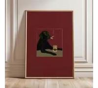 MAIMANG Affiche imprimée sur toile représentant un chien noir fumeur, style vintage, original et amusant, avec un animal décoratif pour le salon ou la chambre (70 x 100 cm/cadre intérieur).