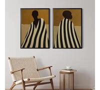 MAIMANG Affiche minimaliste abstraite traditionnelle africaine, portrait d'homme noir, peinture sur toile, art mural, décoration d'intérieur bohème (40 x 60 cm x 2, cadre intérieur)