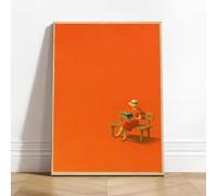 MAIMANG Affiche murale minimaliste sur toile représentant une femme lisant un livre, dans une ambiance chaleureuse et ensoleillée (30 x 45 cm avec cadre). Idéale pour décorer un salon.