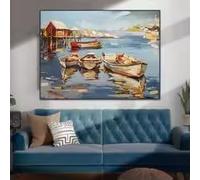 MAIMANG Affiche murale rétro sur toile, paysage marin abstrait avec bateau à voile, peinture à l'huile pour la décoration du salon (50x70cm/sans cadre)