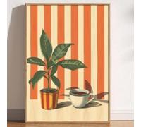 MAIMANG Affiche sur toile à rayures chaudes représentant un plant de caféier vintage, style rétro minimaliste, décoration murale pour chambre à coucher (70 x 100 cm, sans cadre)