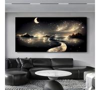 MAIMANG Affiche sur toile abstraite « Rivière onirique au clair de lune », style classique moderne, grand format horizontal, décoration murale (20 x 40 cm/cadre intérieur).