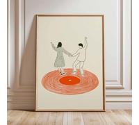 MAIMANG Affiche sur toile « Couple dansant sur platine vinyle rétro », illustration moderne inspirée de la musique, décoration intérieure pour la Saint-Valentin (40 x 60 cm, sans cadre)
