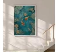 MAIMANG Affiche sur toile imprimée avec poissons koi, étang vert émeraude, lotus et libellules, art mural zen pour chambre à coucher (40x60cm/cadre intérieur)