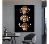 MAIMANG Affiches et impressions amusantes représentant trois singes, peinture sur toile moderne représentant des animaux, idéale pour la décoration murale du salon (50x70cm/sans cadre)