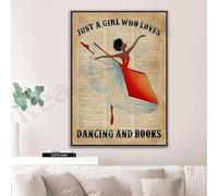 MAIMANG Book Lover is just a girl who loves dancing and books poster, love reading poster, love ballet decor canvas print(40x60cm/Internal Frame)