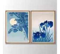 MAIMANG Ensemble d'art mural imprimé floral nénuphar et lotus iris oiseau et fleur, décoration de chambre, peinture sur toile (40x60cmx2/cadre)