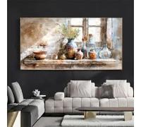 MAIMANG Grande toile imprimée sur céramique représentant des fleurs sauvages de la campagne vintage, art mural moderne de style ferme (60 x 120 cm/cadre intérieur)