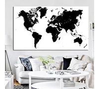 MAIMANG Large Size Abstract Black and White World Map Modern Painting on Canvas Poster Print Wall Art Picture for Living Room(80x150cm/Frameless)