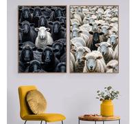 MAIMANG Modern Black White Sheep Animal Portrait Photography Art Poster Canvas Paintings Wall Art Pictures Cafe Home Decor(30x45cm/Frameless)