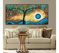 MAIMANG Peinture abstraite sur toile représentant un arbre, un coucher de soleil et des vagues, affiche et imprimés, art mural scandinave, décoration de salon, 80 x 160 cm, sans cadre