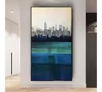 MAIMANG Peinture épaisse représentant un paysage urbain moderne, style nordique, sur toile peinte, décor sur palette (20 x 40 cm/cadre intérieur)