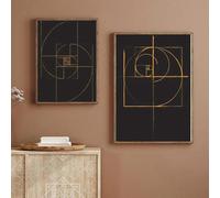 MAIMANG Peinture murale brevetée en spirale de Fibonacci, affiche du nombre d'or, plan vintage, idée de décor de studio scientifique, 30 x 45 cm, 2 cadres