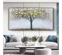 MAIMANG Peinture murale moderne représentant un arbre de richesse, grand format, fond gris doré, style abstrait (20 x 40 cm, cadre intérieur).
