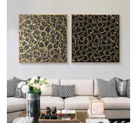 MAIMANG Peinture sur toile abstraite avec lignes géométriques noires et dorées, impressions dorées, art mural pour salon, restaurant, décoration, 80 x 80 cm, sans cadre