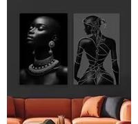 MAIMANG Portrait de femme en noir et or, affiche murale vintage classique, peinture sur toile élégante, décoration de chambre (80 x 120 cm x 2 / sans cadre)