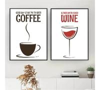 MAIMANG Red Wine Canvas Painting Coffee Quotes Wall Art Print Abstract Wine Poster Minimalist Prints for Kitchen Home Decor(60x90cmx2/Internal Frame)