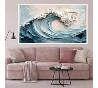 MAIMANG Tableau abstrait moderne à texture de vagues marines sur toile, affiche murale représentant un paysage océanique bleu (80 x 140 cm, sans cadre)