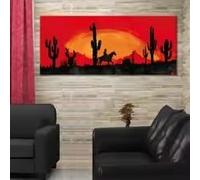 MAIMANG Tableau moderne sur toile représentant un cowboy au coucher du soleil rouge - Décoration murale désertique et cactus pour salon, chambre, bureau (30x60cm/sans cadre)