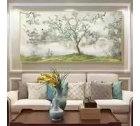MAIMANG Tableau mural représentant un paysage naturel lacustre avec des oiseaux et des feuilles vertes, sur toile de style chinoiserie (30x60cm/cadre intérieur).