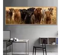 MAIMANG Tableau sur toile sans cadre représentant des vaches des Highlands, thème animalier, impression à l'encre pour salon, chambre, bureau, affiche (50 x 125 cm/cadre interne)
