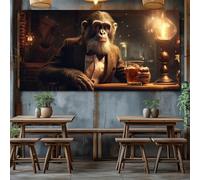 MAIMANG Vintage Monkey in Suit with a Glass of Whiskey Animals in Pub Poster Canvas Painting Wall Art Pictures Home Bar Decor(60x120cm/Internal Frame)