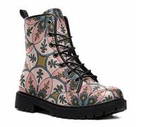 Maimeili Bottines à lacets imprimés pour femme avec motifs végan à carreaux/rayons/cercles en cuir Bottes de combat florales élégantes pour quotidien voyages fêtes et célébrations (personnalisables)