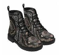 Maimeili Bottines à lacets imprimés pour femme avec motifs végan à carreaux/rayons/cercles en cuir Bottes de combat florales élégantes pour quotidien voyages fêtes et célébrations (personnalisables)