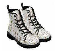 Maimeili Bottines à lacets imprimés pour femme avec motifs végan à carreaux/rayons/cercles en cuir Bottes de combat florales élégantes pour quotidien voyages fêtes et célébrations (personnalisables)