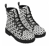 Maimeili Bottines à lacets imprimés pour femme avec motifs végan à carreaux/rayons/cercles en cuir Bottes de combat florales élégantes pour quotidien voyages fêtes et célébrations (personnalisables)