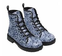 Maimeili Bottines à lacets imprimés pour femme avec motifs végan à carreaux/rayons/cercles en cuir Bottes de combat florales élégantes pour quotidien voyages fêtes et célébrations (personnalisables)