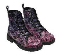 Maimeili Bottines à lacets imprimés pour femme avec motifs végan à carreaux/rayons/cercles en cuir Bottes de combat florales élégantes pour quotidien voyages fêtes et célébrations (personnalisables)
