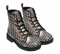 Maimeili Bottines à lacets imprimés pour femme avec motifs végan à carreaux/rayons/cercles en cuir Bottes de combat florales élégantes pour quotidien voyages fêtes et célébrations (personnalisables)