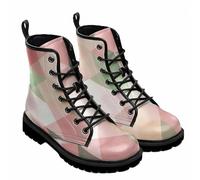 Maimeili Bottines à lacets imprimés pour femme avec motifs végan à carreaux/rayons/cercles en cuir Bottes de combat florales élégantes pour quotidien voyages fêtes et célébrations (personnalisables)