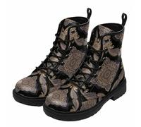 Maimeili Bottines à lacets imprimés pour femme avec motifs végan à carreaux/rayons/cercles en cuir Bottes de combat florales élégantes pour quotidien voyages fêtes et célébrations (personnalisables)