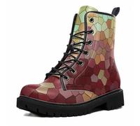 Maimeili Bottines à lacets imprimés pour femme avec motifs végan à carreaux/rayons/cercles en cuir Bottes de combat florales élégantes pour quotidien voyages fêtes et célébrations (personnalisables)