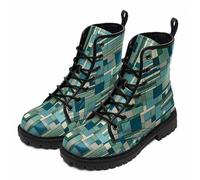 Maimeili Bottines à lacets imprimés pour femme avec motifs végan à carreaux/rayons/cercles en cuir Bottes de combat florales élégantes pour quotidien voyages fêtes et célébrations (personnalisables)