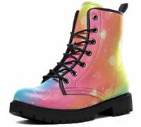 Maimeili Bottines Imprimées Femme à Motifs Fleurs Champignons Graffiti Animaux Uni Colorées Élégantes Décontractées Quotidiennes Plateforme Lacets Cuir Bottes Combat Fête Halloween Noël