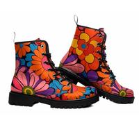 Maimeili Bottines Imprimées Femme à Motifs Fleurs Champignons Graffiti Animaux Uni Colorées Élégantes Décontractées Quotidiennes Plateforme Lacets Cuir Bottes Combat Fête Halloween Noël