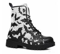 Maimeili Bottines Imprimées Femme à Motifs Fleurs Champignons Graffiti Animaux Uni Colorées Élégantes Décontractées Quotidiennes Plateforme Lacets Cuir Bottes Combat Fête Halloween Noël