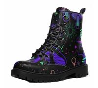 Maimeili Bottines Imprimées Femme à Motifs Fleurs Champignons Graffiti Animaux Uni Colorées Élégantes Décontractées Quotidiennes Plateforme Lacets Cuir Bottes Combat Fête Halloween Noël